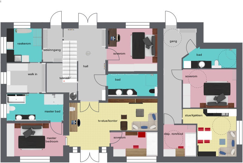 Innspill på Planløsning - RoomSketcher Tysebolig byggebolig 1.etg flyttet trapp.jpg - hobbykonsulenten