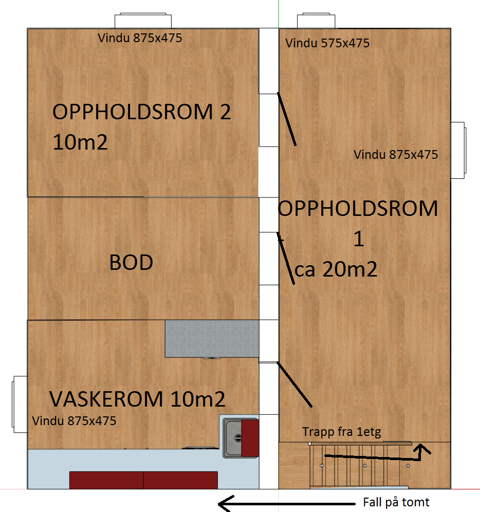 Pusse opp eldre kjeller, bruksendring 2stk oppholdsrom. - hus.PNG - m.skinnes