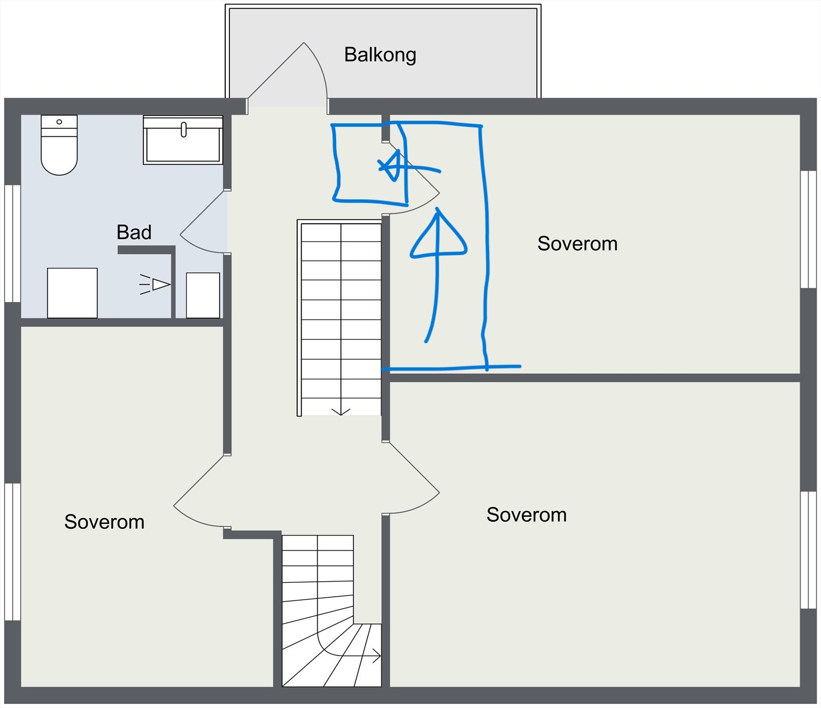 Nytt trappehull, endre retning på gulvbjelker i etasjen over, hvilken bjelke/dimensjon? - 2. etg Plantegning - trapp.jpg - EOD