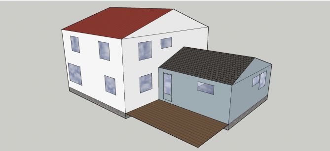 Hvordan gjøre et 40talls-hus med påbygg penere? - skisse utvendig mot kjøkken.jpg - Pirium