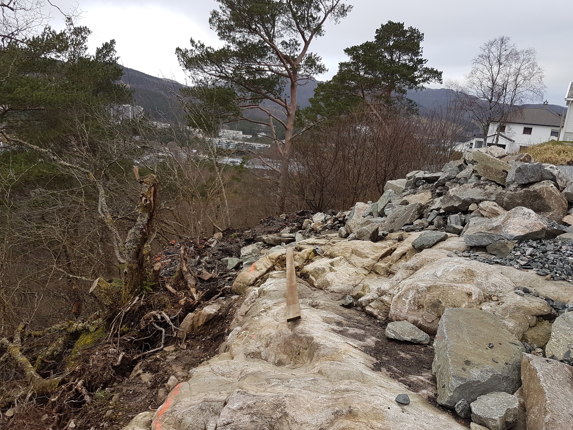 Lage støttemur med forskaling mot ujevnt fjell. - 20190325_172916.jpg - bolledeig