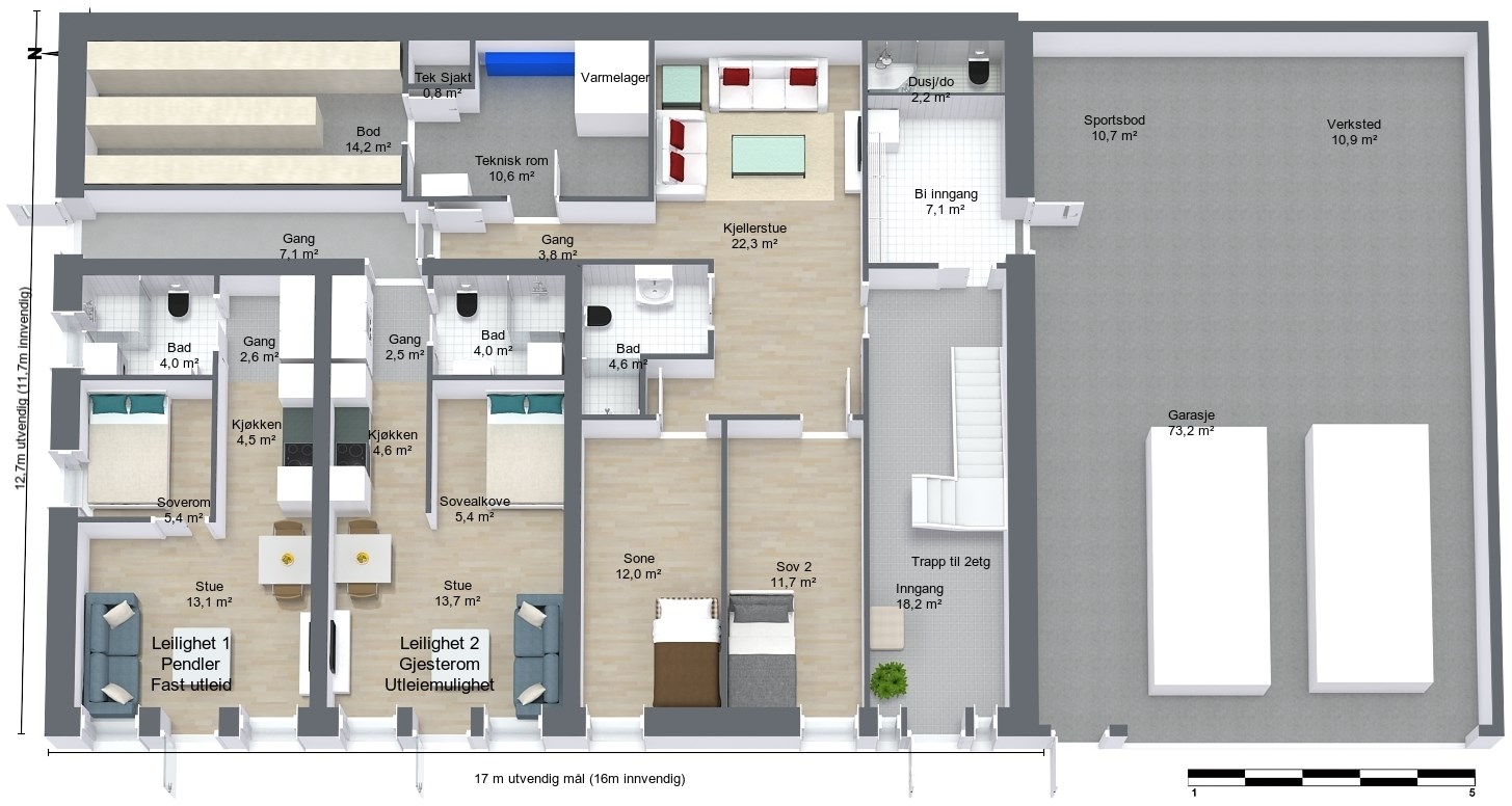 Innspill: 2etg hus med stor grunnflate og to leiligheter - Sørsjøvegen 11 Interiør - Uetg Ver 3 - 3D Floor Plan.jpeg - eivindcom