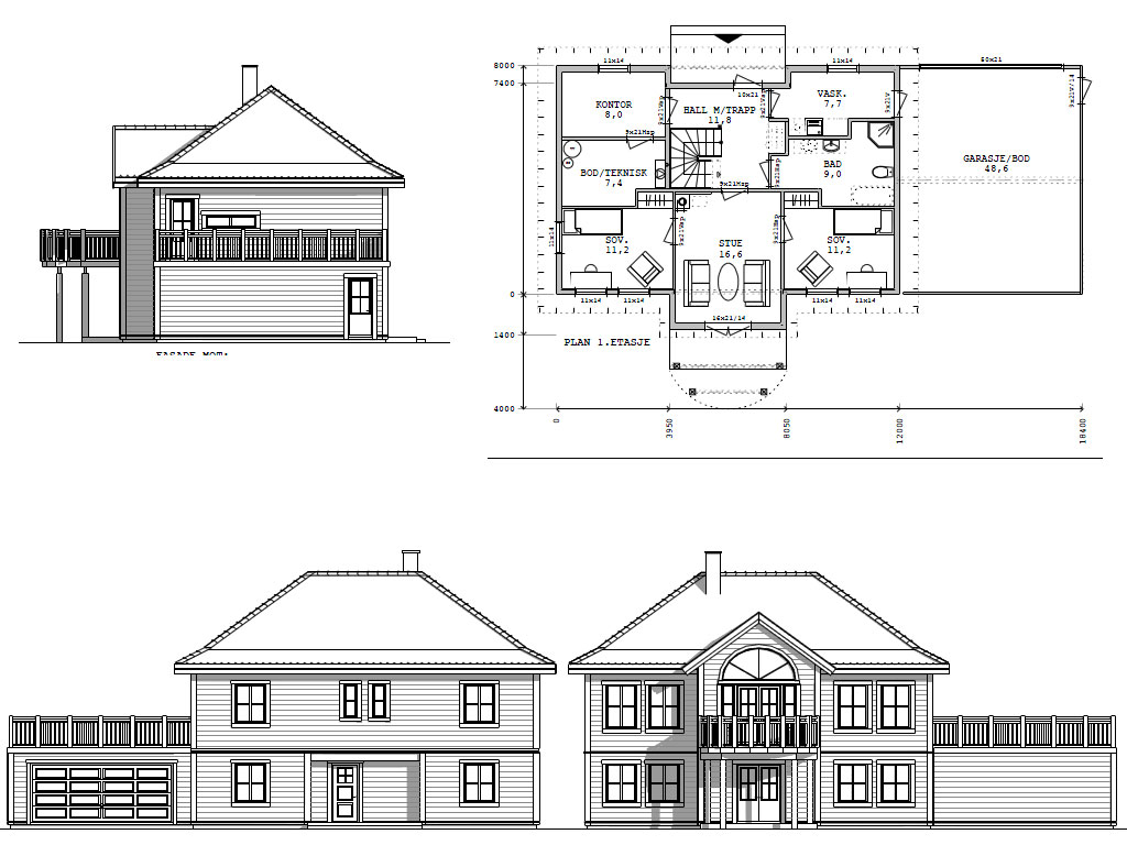 Bygger nytt hus med garasje i huset, flatt tak og terrasse på toppen - tegning.jpg - bjahal