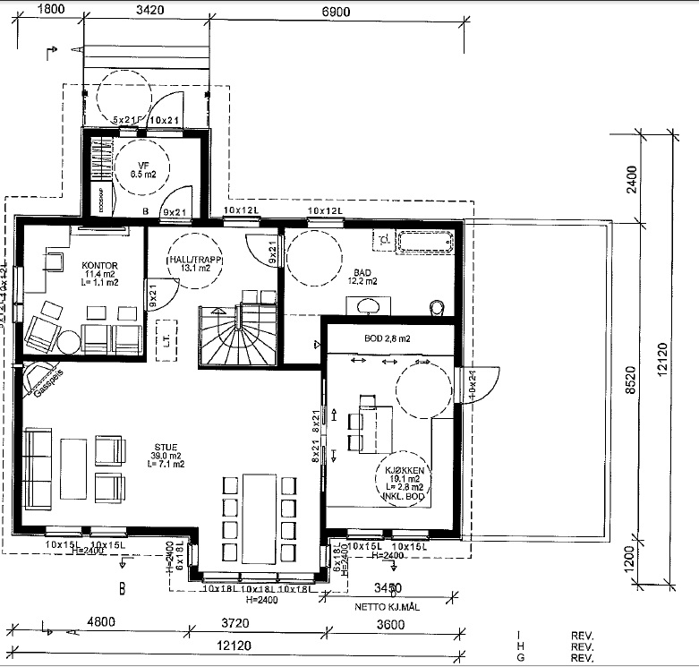 Planløsning til inspirasjon. 210 kvadrat, 4 sov, 2 bad - plantegning 1 etasje.jpg - mola