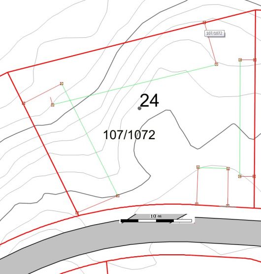 Jafo: Langt hus på Langhus - tomt m byggegrenser og 2 grader møneretning (Utsnitt).jpg - Jafo
