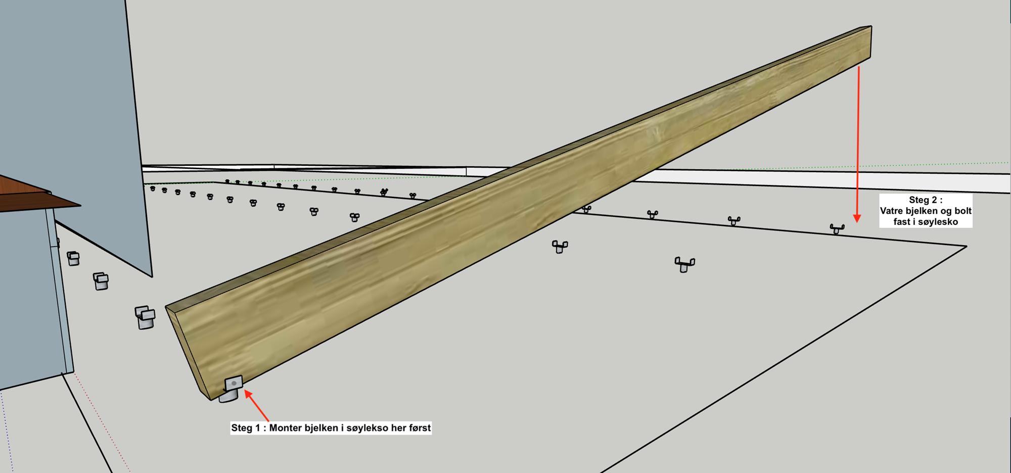 Platting - byggemåte - Step 3 - monter bjelker langs husvegg.png - Terves