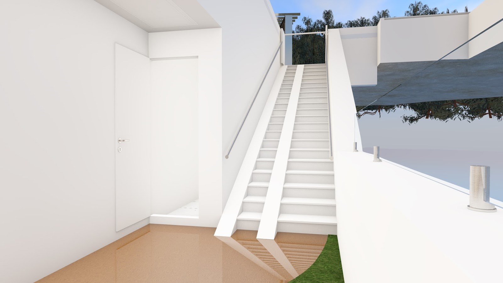 Planløsning, Ett plan, Betongelementer, Flatt Tak - outside stairs_render1.jpg - famadorian