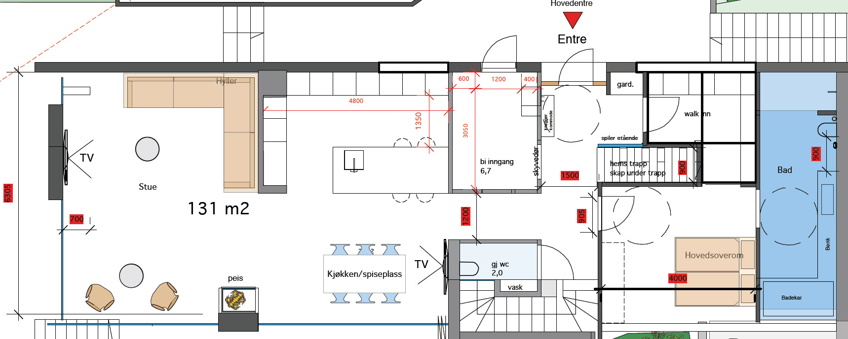 Ønsker innspill til planløsning! - Plan 1.etg close up.jpg - Julie S