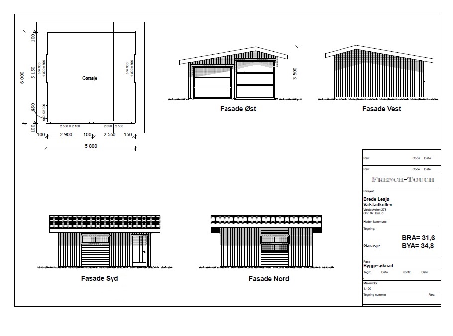 Bidda: "hjemmelaget" garasje på hytta - Skisse plan og fasader 2014-05-02.jpg - Bidda