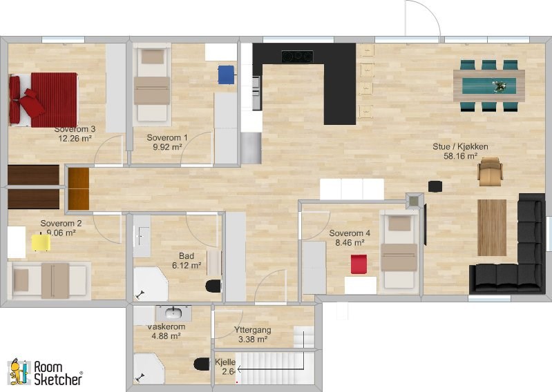 Stort og godt kjøkken midt i huset - innspill på foreslått løsning - RoomSketcher Level Image.jpg - emilskj