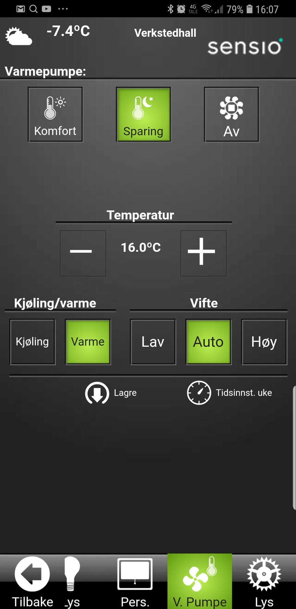 Xcomfort / sensio sc1  - styring av varmepumpe under 16 grader? - Screenshot_20190212-160709_Sensio.jpg - Oddgeirl