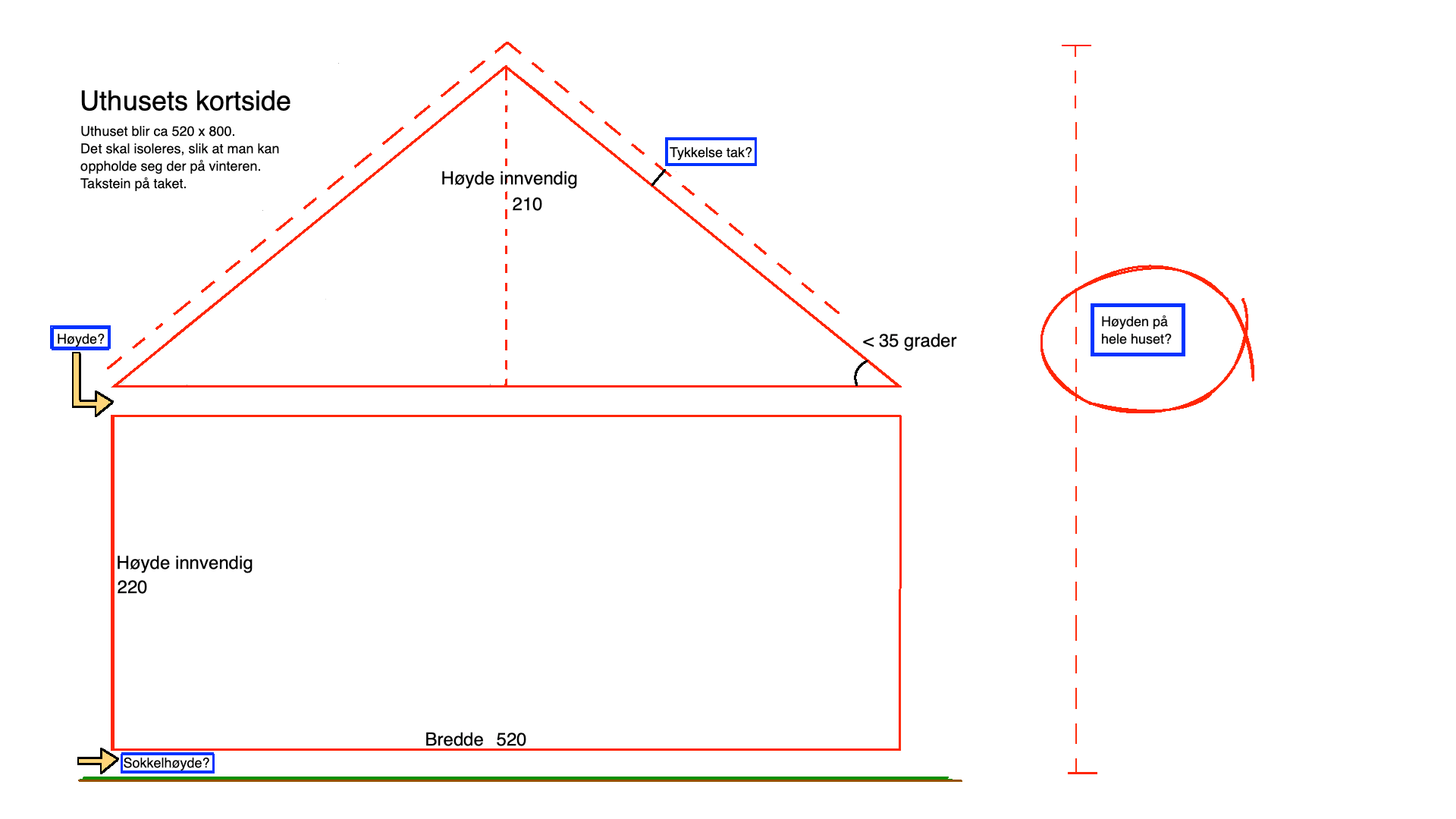 Beregne høyde på uthus - Uthus skisse.png - halvors
