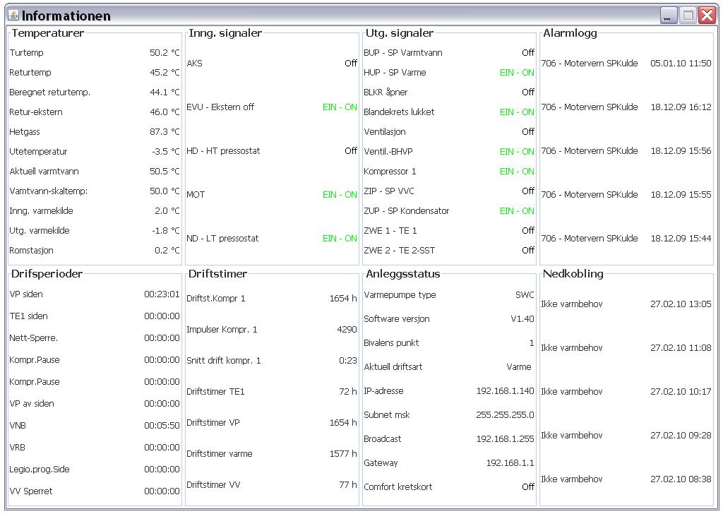 Bidda: Oljefyr ut - inn med Alpha-InnoTec væske-vann varmepumpe - Status info vp 2010-02-27  -3,5.JPG - Bidda