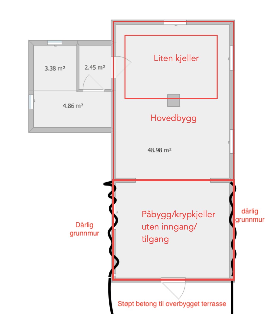 Hjelp, deler av grunnmuren er elendig - fyll som løsning? - grunnmur.jpg - Majabygger