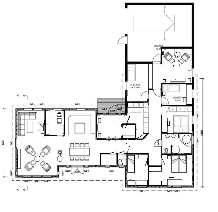 Hus på ett plan for familie på 6 - skisse HansO.JPG - Bidda